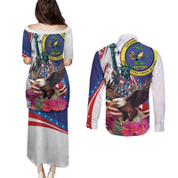 Personalized US Virgin Islands 4th of July Couples Matching Puletasi and Long Sleeve Button Shirt US Eagle Statue of Liberty