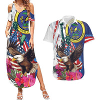 Personalized US Virgin Islands 4th of July Couples Matching Summer Maxi Dress and Hawaiian Shirt US Eagle Statue of Liberty