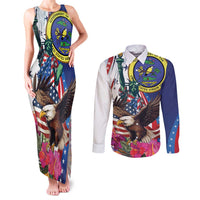Personalized US Virgin Islands 4th of July Couples Matching Tank Maxi Dress and Long Sleeve Button Shirt US Eagle Statue of Liberty