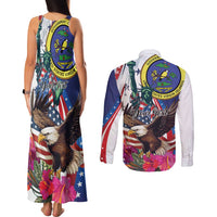 Personalized US Virgin Islands 4th of July Couples Matching Tank Maxi Dress and Long Sleeve Button Shirt US Eagle Statue of Liberty