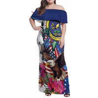 Personalized US Virgin Islands 4th of July Family Matching Off Shoulder Maxi Dress and Hawaiian Shirt US Eagle Statue of Liberty
