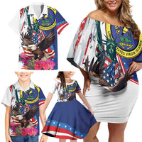 Personalized US Virgin Islands 4th of July Family Matching Off Shoulder Short Dress and Hawaiian Shirt US Eagle Statue of Liberty