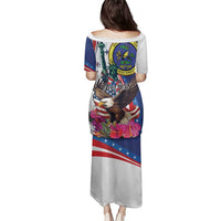 Personalized US Virgin Islands 4th of July Family Matching Puletasi and Hawaiian Shirt US Eagle Statue of Liberty