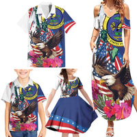 Personalized US Virgin Islands 4th of July Family Matching Summer Maxi Dress and Hawaiian Shirt US Eagle Statue of Liberty
