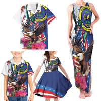 Personalized US Virgin Islands 4th of July Family Matching Tank Maxi Dress and Hawaiian Shirt US Eagle Statue of Liberty