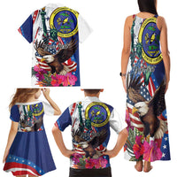Personalized US Virgin Islands 4th of July Family Matching Tank Maxi Dress and Hawaiian Shirt US Eagle Statue of Liberty