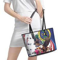 US Virgin Islands 4th of July Leather Tote Bag US Eagle Statue of Liberty