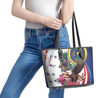 US Virgin Islands 4th of July Leather Tote Bag US Eagle Statue of Liberty
