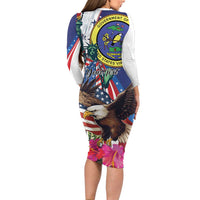 Personalized US Virgin Islands 4th of July Long Sleeve Bodycon Dress US Eagle Statue of Liberty