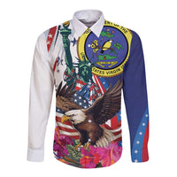 Personalized US Virgin Islands 4th of July Long Sleeve Button Shirt US Eagle Statue of Liberty