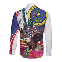 Personalized US Virgin Islands 4th of July Long Sleeve Button Shirt US Eagle Statue of Liberty