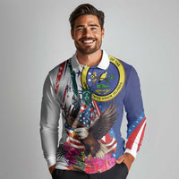 Personalized US Virgin Islands 4th of July Long Sleeve Polo Shirt US Eagle Statue of Liberty