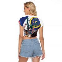 Personalized US Virgin Islands 4th of July Raglan Cropped T Shirt US Eagle Statue of Liberty