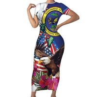 Personalized US Virgin Islands 4th of July Short Sleeve Bodycon Dress US Eagle Statue of Liberty
