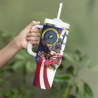 Personalized US Virgin Islands 4th of July Tumbler With Handle US Eagle Statue of Liberty