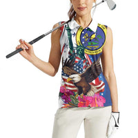 Personalized US Virgin Islands 4th of July Women Sleeveless Polo Shirt US Eagle Statue of Liberty