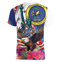 Personalized US Virgin Islands 4th of July Women V-Neck T-Shirt US Eagle Statue of Liberty