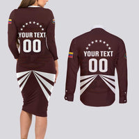 Custom Venezuela Rugby Couples Matching Long Sleeve Bodycon Dress and Long Sleeve Button Shirt Las Orquideas Go Champions