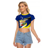 Custom Curacao Raglan Cropped T Shirt Coat Of Arms With Map Special Version - Wonder Print Shop