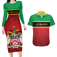 Personalized Saint Kitts and Nevis Royal Pattern Couples Matching Long Sleeve Bodycon Dress and Hawaiian Shirt - Wonder Print Shop