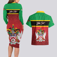 Personalized Saint Kitts and Nevis Royal Pattern Couples Matching Long Sleeve Bodycon Dress and Hawaiian Shirt - Wonder Print Shop