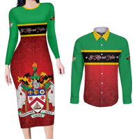 Personalized Saint Kitts and Nevis Royal Pattern Couples Matching Long Sleeve Bodycon Dress and Long Sleeve Button Shirt - Wonder Print Shop