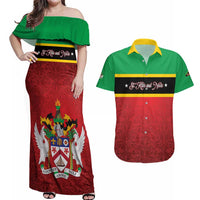 Personalized Saint Kitts and Nevis Royal Pattern Couples Matching Off Shoulder Maxi Dress and Hawaiian Shirt - Wonder Print Shop