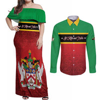 Personalized Saint Kitts and Nevis Royal Pattern Couples Matching Off Shoulder Maxi Dress and Long Sleeve Button Shirt - Wonder Print Shop