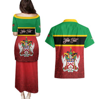 Personalized Saint Kitts and Nevis Royal Pattern Couples Matching Puletasi and Hawaiian Shirt - Wonder Print Shop