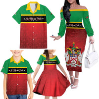 Personalized Saint Kitts and Nevis Royal Pattern Family Matching Off The Shoulder Long Sleeve Dress and Hawaiian Shirt - Wonder Print Shop