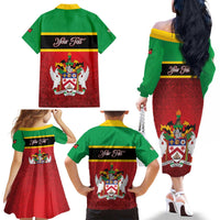 Personalized Saint Kitts and Nevis Royal Pattern Family Matching Off The Shoulder Long Sleeve Dress and Hawaiian Shirt - Wonder Print Shop