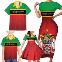 Personalized Saint Kitts and Nevis Royal Pattern Family Matching Short Sleeve Bodycon Dress and Hawaiian Shirt - Wonder Print Shop