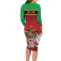 Personalized Saint Kitts and Nevis Royal Pattern Long Sleeve Bodycon Dress - Wonder Print Shop