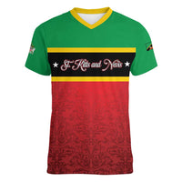 Personalized Saint Kitts and Nevis Royal Pattern Women V-Neck T-Shirt - Wonder Print Shop