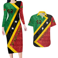 Personalized Saint Kitts and Nevis Culturama Couples Matching Long Sleeve Bodycon Dress and Hawaiian Shirt African Pattern - Wonder Print Shop
