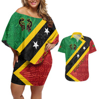 Personalized Saint Kitts and Nevis Culturama Couples Matching Off Shoulder Short Dress and Hawaiian Shirt African Pattern - Wonder Print Shop