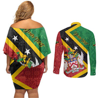 Personalized Saint Kitts and Nevis Culturama Couples Matching Off Shoulder Short Dress and Long Sleeve Button Shirt African Pattern - Wonder Print Shop