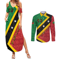 Personalized Saint Kitts and Nevis Culturama Couples Matching Summer Maxi Dress and Long Sleeve Button Shirt African Pattern - Wonder Print Shop