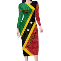 Personalized Saint Kitts and Nevis Culturama Family Matching Long Sleeve Bodycon Dress and Hawaiian Shirt African Pattern - Wonder Print Shop