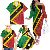Personalized Saint Kitts and Nevis Culturama Family Matching Off The Shoulder Long Sleeve Dress and Hawaiian Shirt African Pattern - Wonder Print Shop