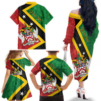 Personalized Saint Kitts and Nevis Culturama Family Matching Off The Shoulder Long Sleeve Dress and Hawaiian Shirt African Pattern - Wonder Print Shop