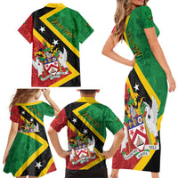 Personalized Saint Kitts and Nevis Culturama Family Matching Short Sleeve Bodycon Dress and Hawaiian Shirt African Pattern - Wonder Print Shop
