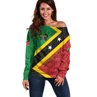 Personalized Saint Kitts and Nevis Culturama Off Shoulder Sweater African Pattern - Wonder Print Shop