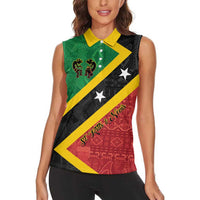 Personalized Saint Kitts and Nevis Culturama Women Sleeveless Polo Shirt African Pattern - Wonder Print Shop