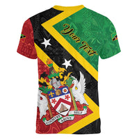 Personalized Saint Kitts and Nevis Culturama Women V-Neck T-Shirt African Pattern - Wonder Print Shop