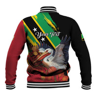 Personalized Saint Kitts and Nevis Pelican Baseball Jacket Royal Poinciana Flowers - Wonder Print Shop