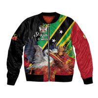 Personalized Saint Kitts and Nevis Pelican Bomber Jacket Royal Poinciana Flowers - Wonder Print Shop