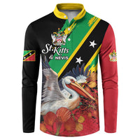 Personalized Saint Kitts and Nevis Pelican Button Sweatshirt Royal Poinciana Flowers - Wonder Print Shop