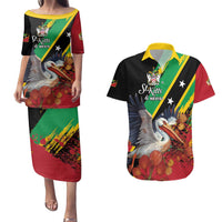 Personalized Saint Kitts and Nevis Pelican Couples Matching Puletasi and Hawaiian Shirt Royal Poinciana Flowers - Wonder Print Shop