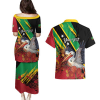 Personalized Saint Kitts and Nevis Pelican Couples Matching Puletasi and Hawaiian Shirt Royal Poinciana Flowers - Wonder Print Shop